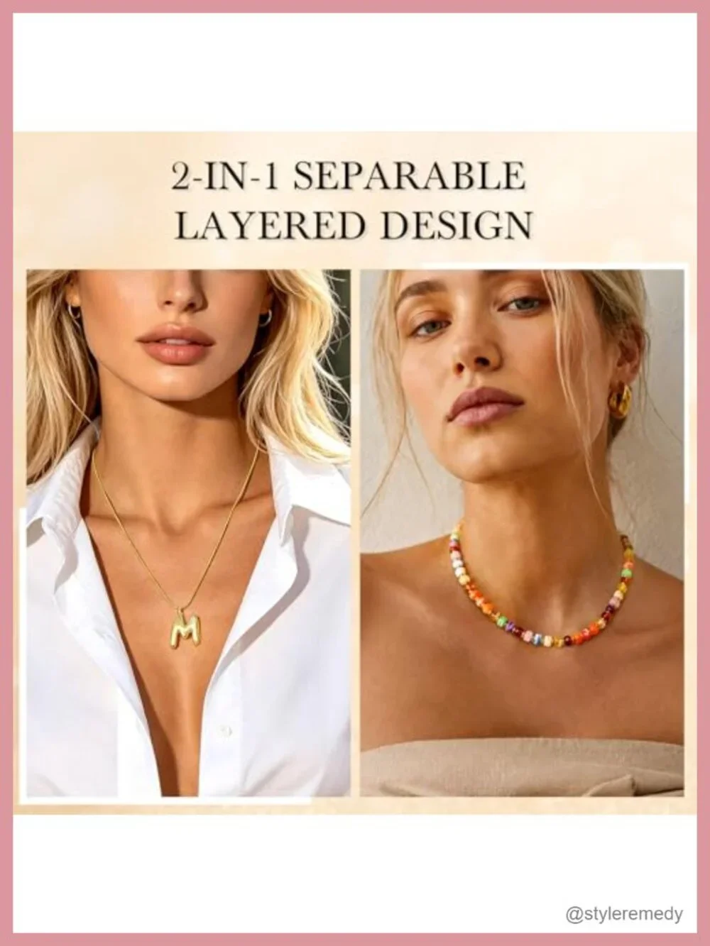 Layered Initial Pendant with Beaded Choker, 14K Gold Plated Acrylic